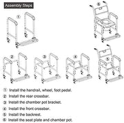 Mobile Shower Toilet Commode Chair Bathroom Aluminum Bedside Footrest Wheelchair V201-GBA0581WH8AU