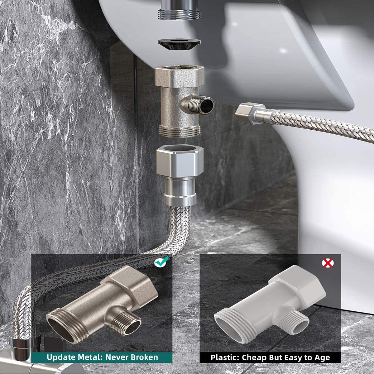 Toilet Bidet Seat Dual Nozzles Bidet Non Electric Toilet Water Sprayer Bathroom V201-HB02BL-AU-2M