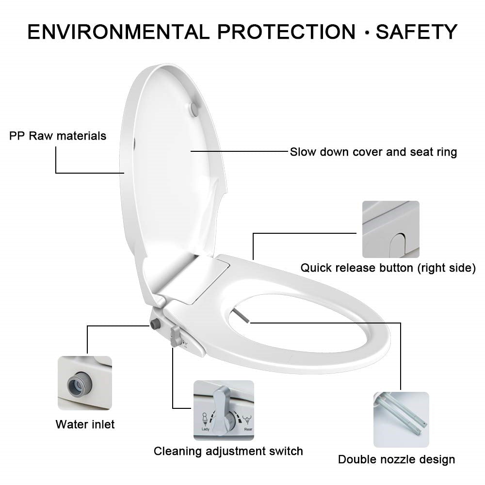 Non Electric Bidet Toilet Seat O Cover Bathroom Dual Nozzle Spray Water Wash V201-HB04OWH-AU