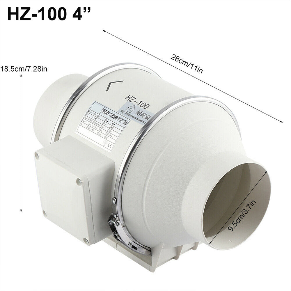 4'' Extractor Fan Duct Hydroponic Inline Exhaust Vent Industrial V201-HBZ0110WH8AU