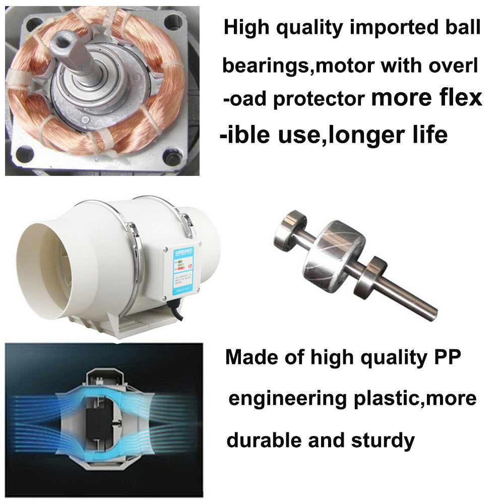 4'' Extractor Fan Duct Hydroponic Inline Exhaust Vent Industrial V201-HBZ0110WH8AU