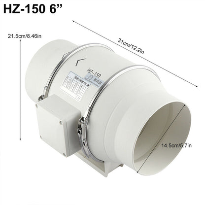6'' Extractor Fan Duct Hydroponic Inline Exhaust Vent Industrial V201-HBZ0111WH8AU