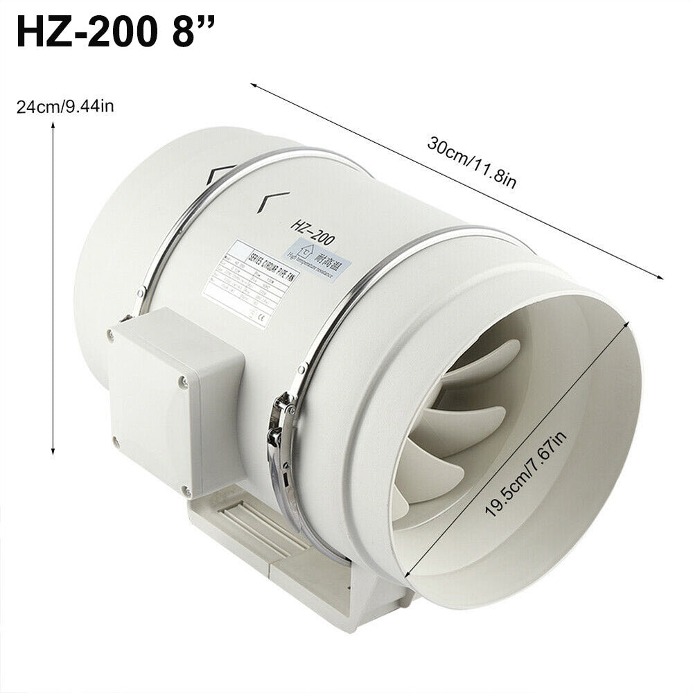 8" Inch Silent Extractor Fan Duct Hydroponic Inline Exhaust Vent Industrial V201-HBZ0112WH8AU