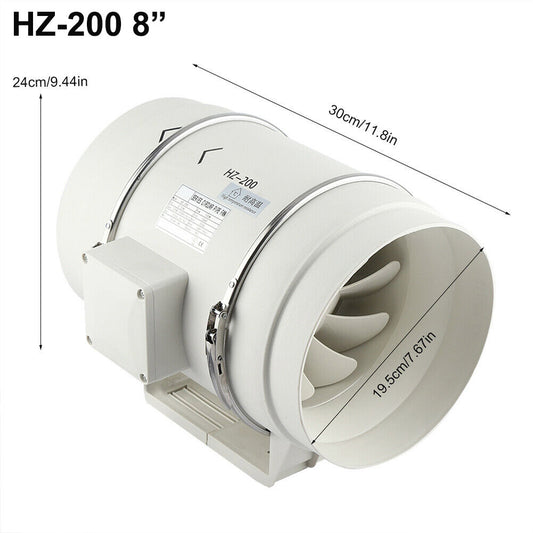 8" Inch Silent Extractor Fan Duct Hydroponic Inline Exhaust Vent Industrial V201-HBZ0112WH8AU