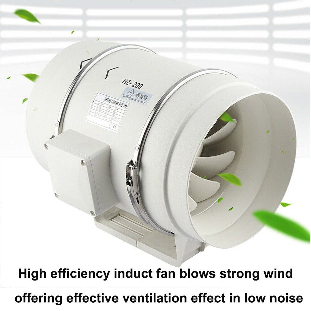 8" Inch Silent Extractor Fan Duct Hydroponic Inline Exhaust Vent Industrial V201-HBZ0112WH8AU