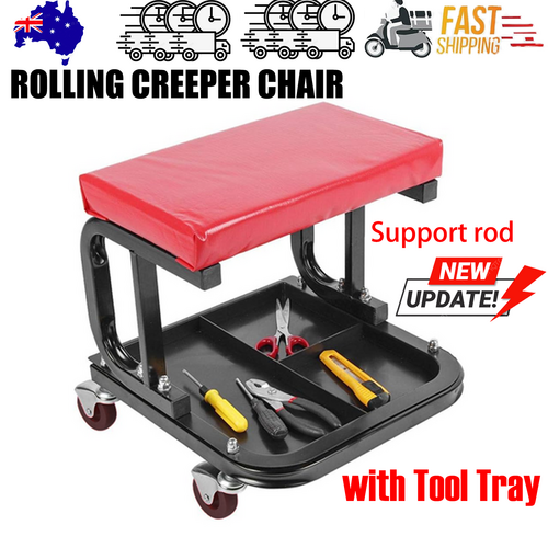 Padded Rolling Creeper Garage Mechanics Roller Seat Stool Chair with Tool Tray V201-HBZ0500RE8AU