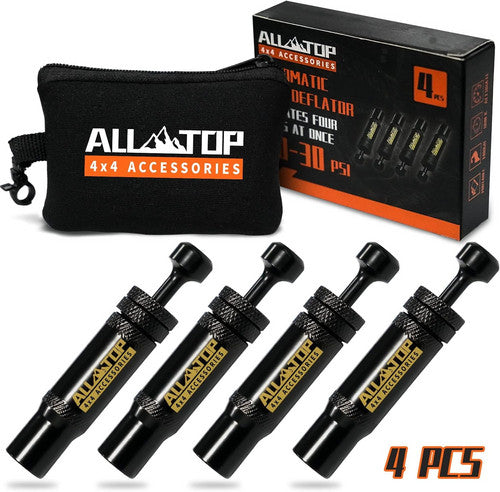 Adjustable Auto-Stop Tire Deflator Valve Kit 10-30 PSI 4PCS Screw-on for Offroad V201-HBZ1030BL8AU