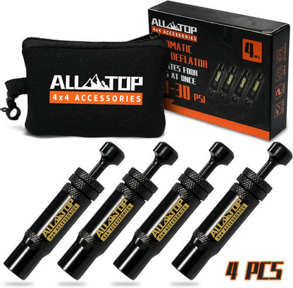 Adjustable Auto-Stop Tire Deflator Valve Kit 10-30 PSI 4PCS Screw-on for Offroad V201-HBZ1030BL8AU