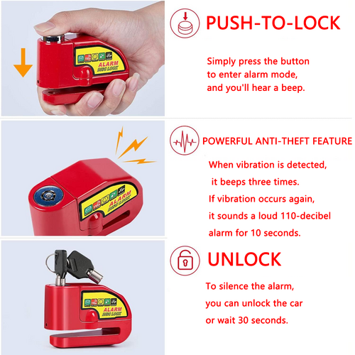 Motorcycle Alarm Disc Lock Motor Bike Brake Security Electric Rotor Bike Lock RED V201-HBZ1110RE8AU