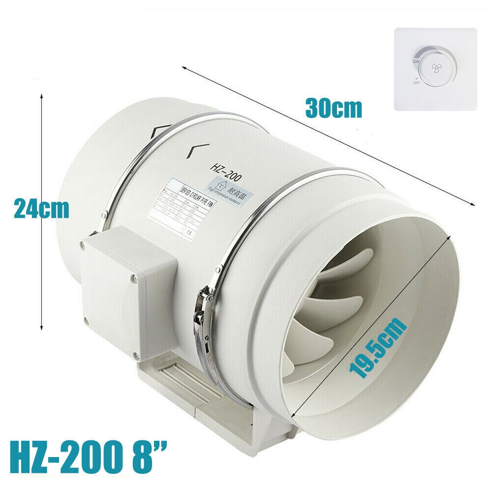 8inch Extractor Fan Duct Hydroponic Inline Exhaust Vent Industrial V201-HBZ1112WH8AU