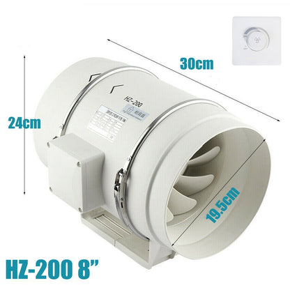 8inch Extractor Fan Duct Hydroponic Inline Exhaust Vent Industrial V201-HBZ1112WH8AU