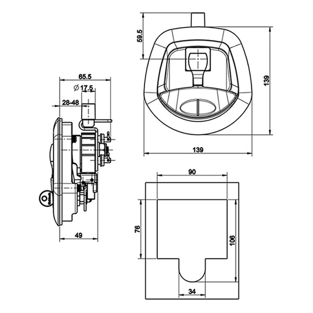 Black Power Operated Central Locking Handle Whale Tail Lock Recessed Folding 12V V201-HBZ1390BL8AU