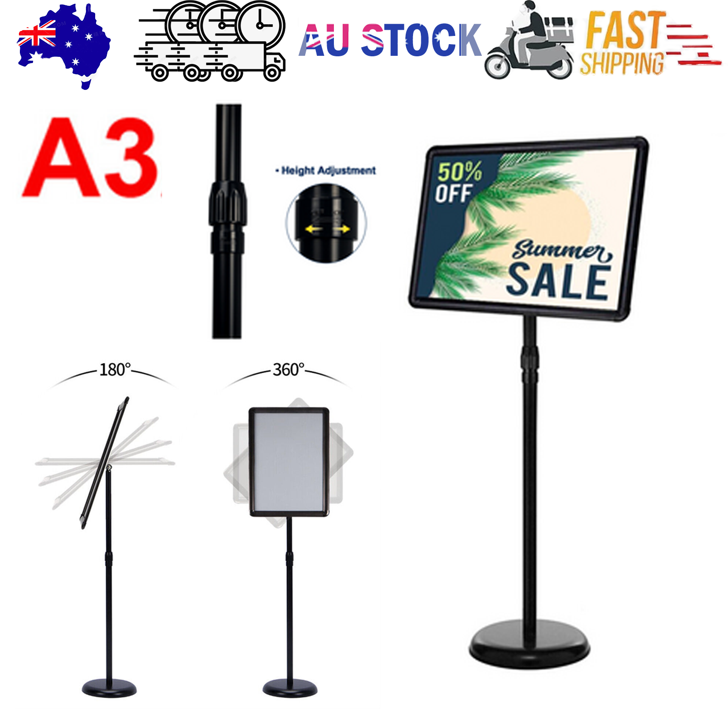 A3 Floor Poster Stand Foyer Pedestal Sign Holder Business Menu Display Stand V201-HBZ3809BL8AU