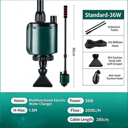 Electric Aquarium Vacuum Cleaner – 2000L/H 36W Siphon Pump for Water Change AU