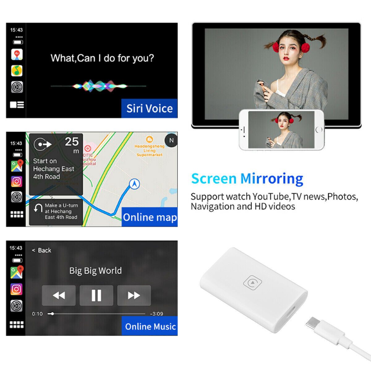 Upgrade Wireless CarPlay Adapter Dongle for Apple IOS Android Navigation Radio V201-HLCAR001