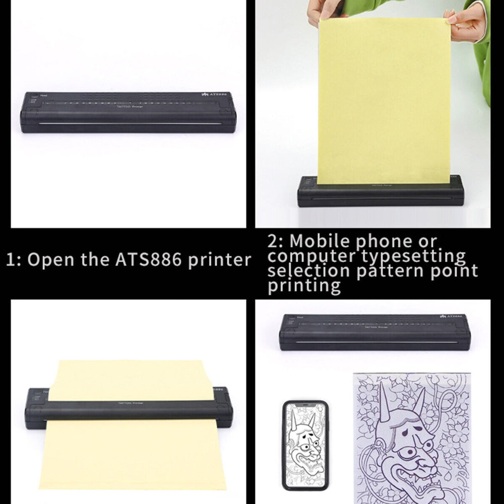 Wireless Tattoo Transfer Printer Portable Machine Clear Transfer Stencil Printer Black V201-HLWS009-BLACK