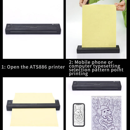Wireless Tattoo Transfer Printer Portable Machine Clear Transfer Stencil Printer Black V201-HLWS009-BLACK