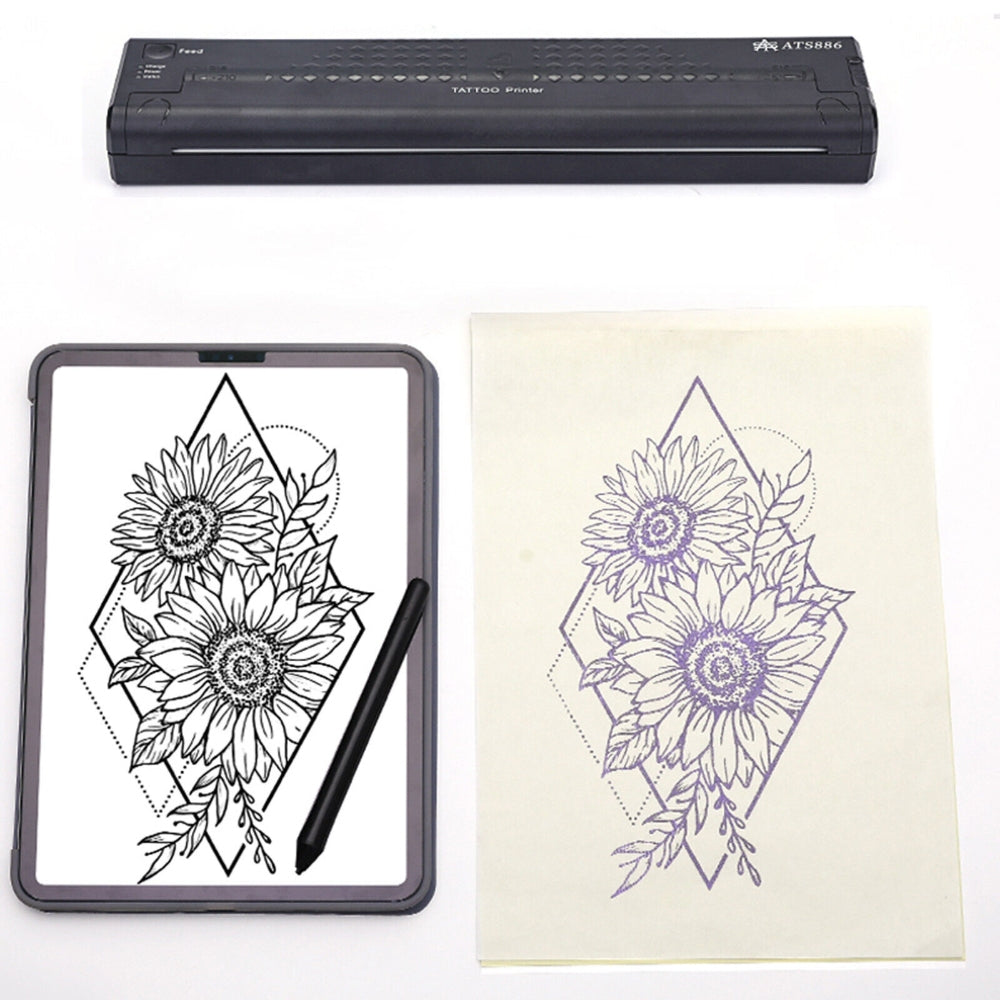 Wireless Tattoo Transfer Printer Portable Machine Clear Transfer Stencil Printer Black V201-HLWS009-BLACK