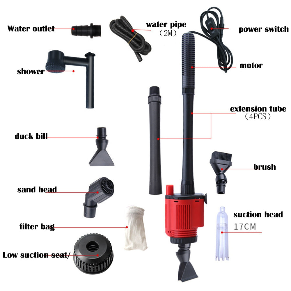 Aquarium Electric Siphon Pump Vacuum Cleaner Fish Tank Clean Water Change Gravel V201-HLYG001-BLACK