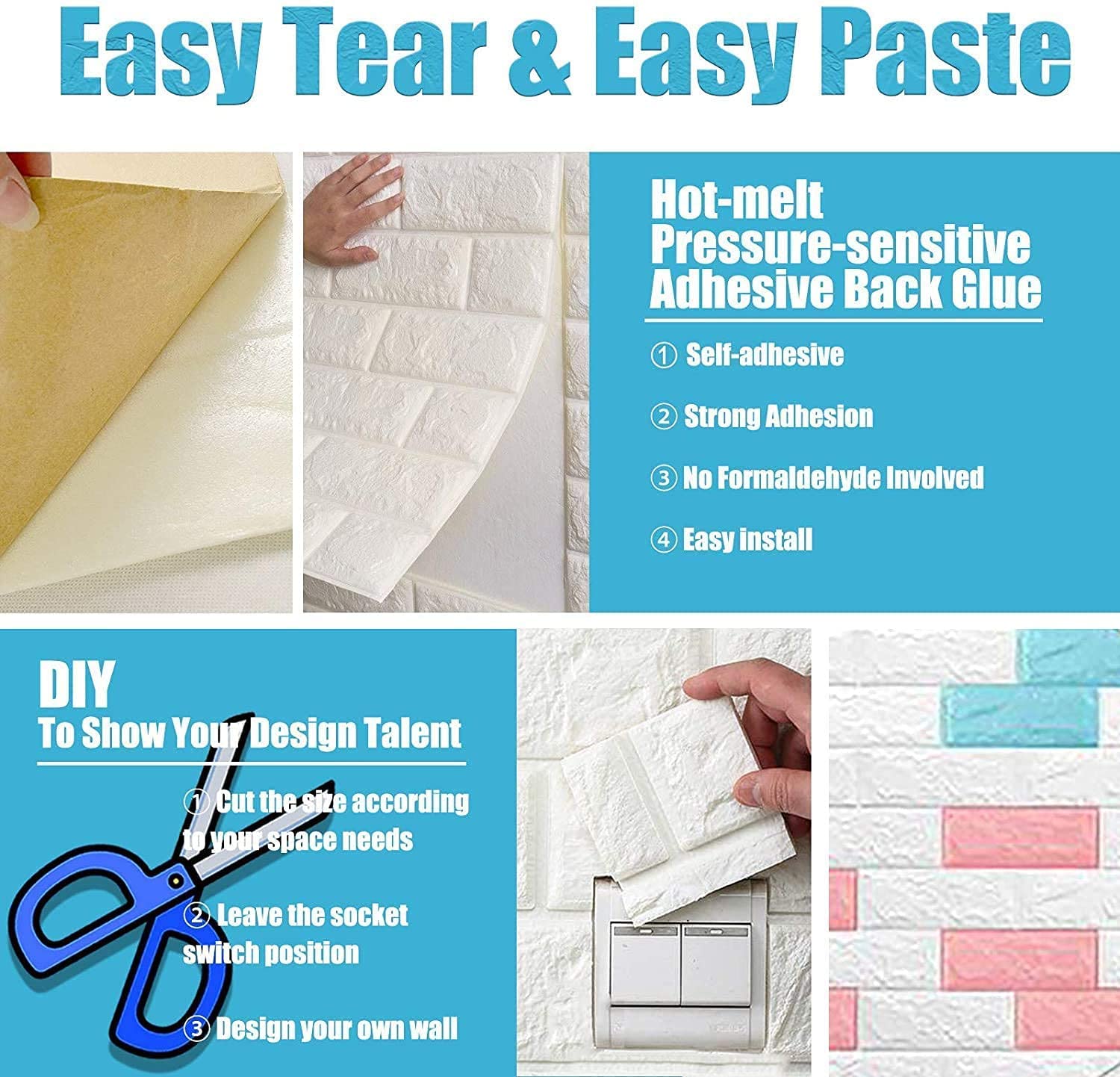 70CMx10M 3D Wall Paper Panel Foam Brick Self Adhesive Waterproof Wallpaper Sticker V201-HW01WH-10M-AU