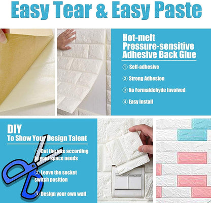 70CMx10M 3D Wall Paper Panel Foam Brick Self Adhesive Waterproof Wallpaper Sticker V201-HW01WH-10M-AU