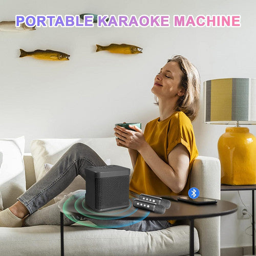Black Karaoke Machine with 2 Wireless Microphones Bluetooth-Compatible 5.0 for Parties V201-IAA2032BL8AUA