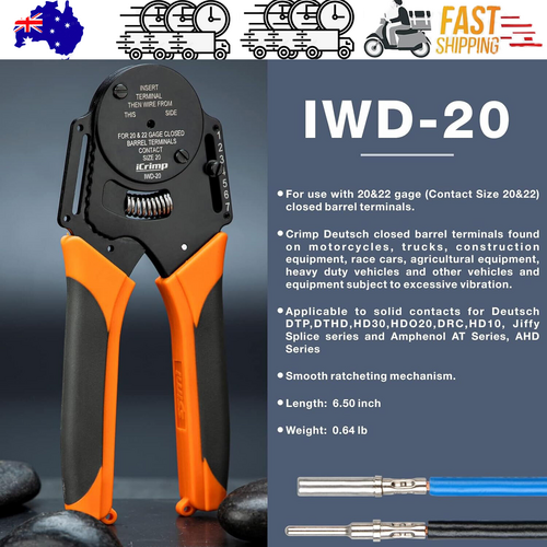 DT20 Crimper 4 Way Indent,8 Impression iCrimp Closed Barrel Type Deutsch Crimper V201-IWD0020BL8AU
