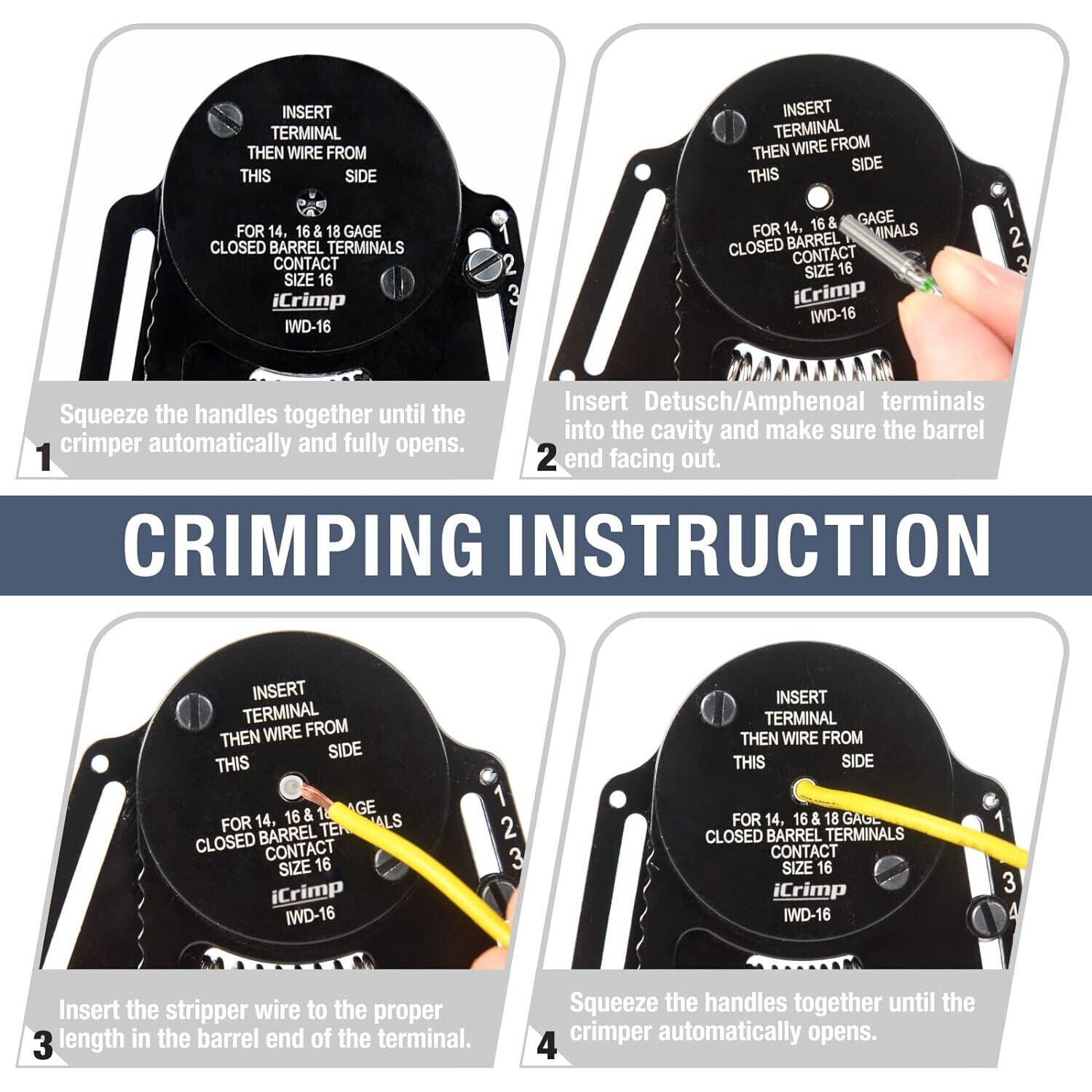 DT20 Crimper 4 Way Indent,8 Impression iCrimp Closed Barrel Type Deutsch Crimper V201-IWD0020BL8AU