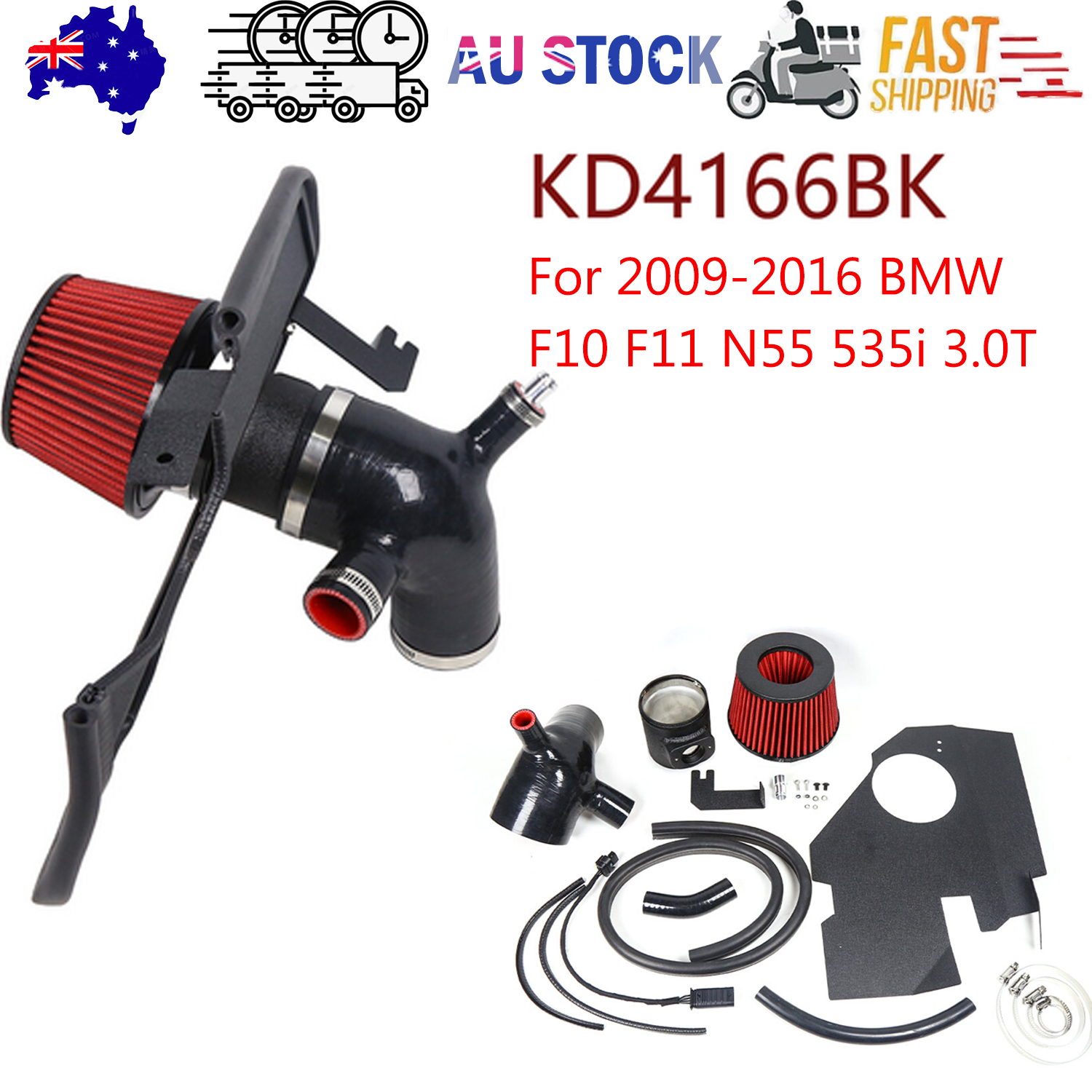 High Flow Cold Air Intake Pipe System Kit For 2009-16 BMW F10 F11 N55 535i 3.0T V201-KD4166BK--C-AU