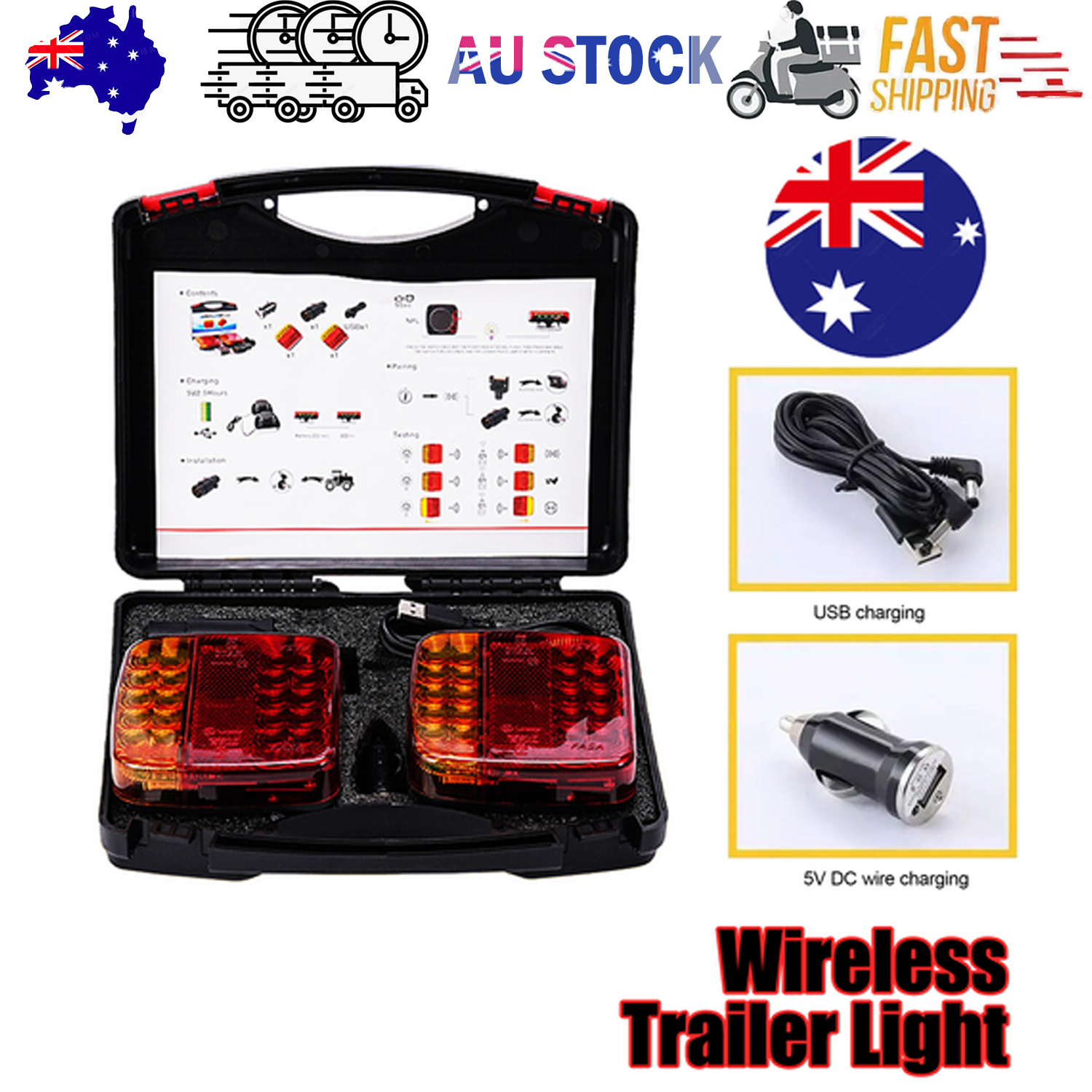 2X 7Pin LED Magnetic Wireless Trailer-TailLight Kit For Trailer Truck Automotive V201-LED-RY--C-AU
