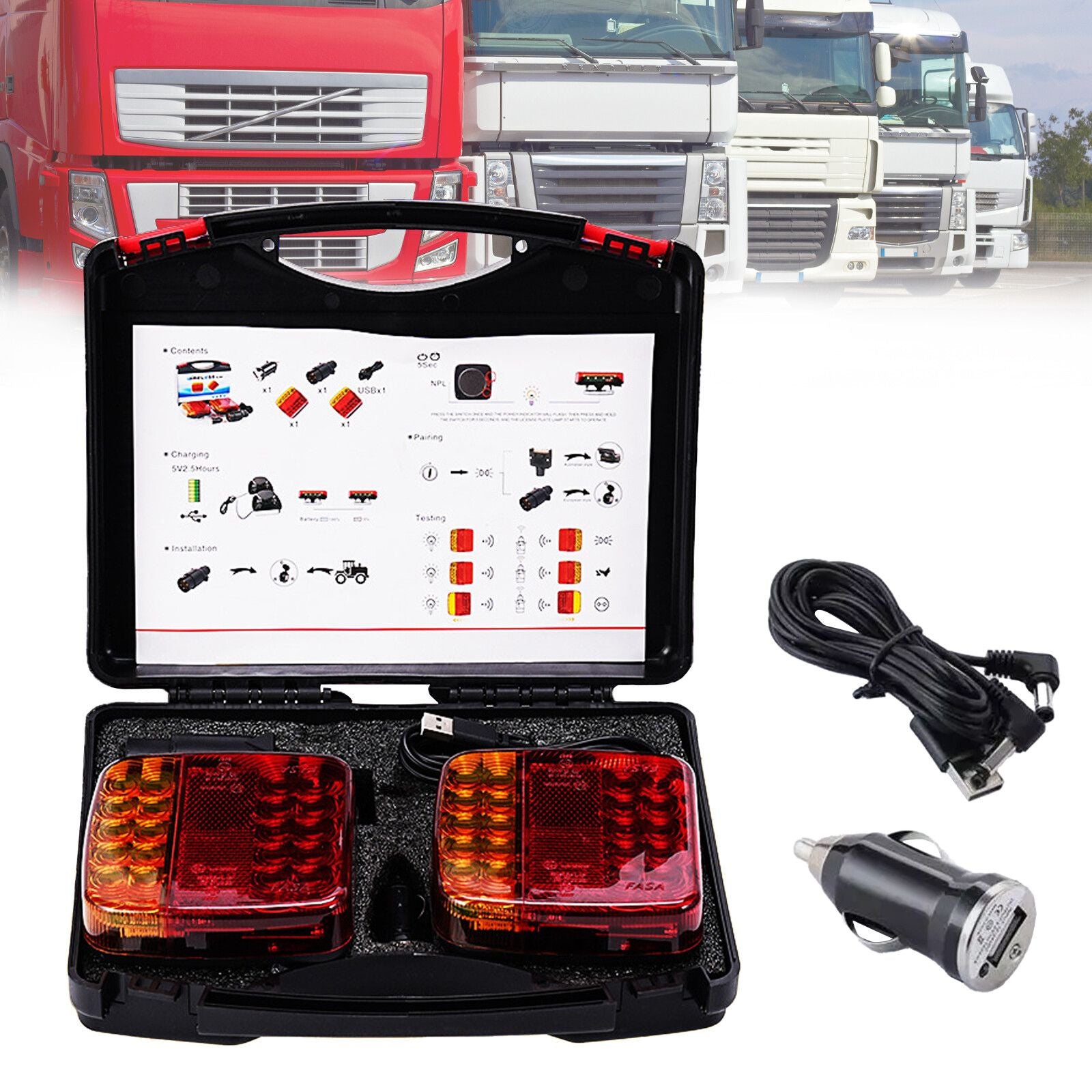 2X 7Pin LED Magnetic Wireless Trailer-TailLight Kit For Trailer Truck Automotive V201-LED-RY--C-AU