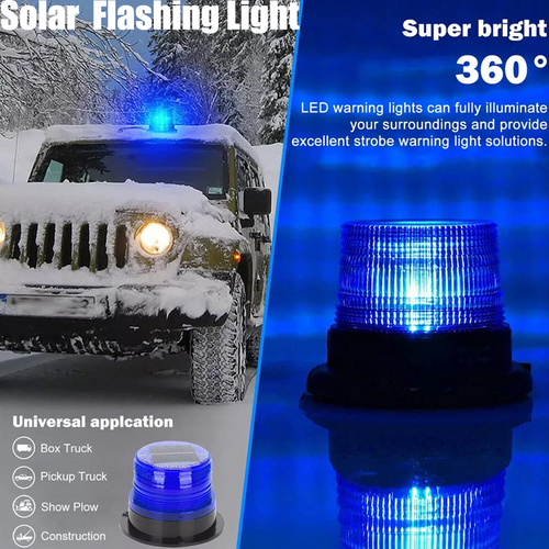 Solar Powered LED Flashing Beacon Light, 12-24V Amber Emergency Magnetic Warning Blue V201-LED0016BU8AUA