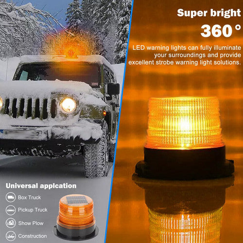 Solar Powered LED Flashing Beacon Light, 12-24V Amber Emergency Magnetic Warning Yellow V201-LED0016OR8AUA