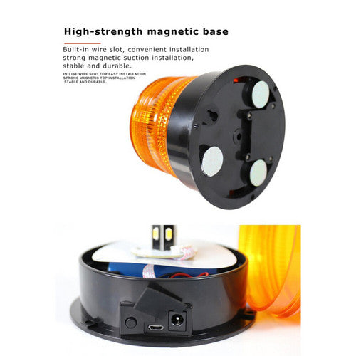 Solar Powered LED Flashing Beacon Light, 12-24V Amber Emergency Magnetic Warning Yellow V201-LED0016OR8AUA
