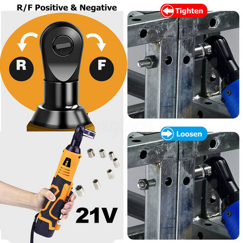 21V 3/8'' 100N.m Electric Right Angle Ratchet Wrench Charger+ 2 Battery V201-LI0090YL8AU