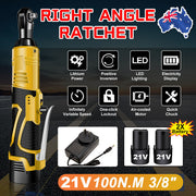 21V 3/8'' 100N.m Electric Right Angle Ratchet Wrench Charger+ 2 Battery V201-LI0090YL8AU