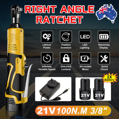 21V 3/8'' 100N.m Electric Right Angle Ratchet Wrench Charger+ 2 Battery V201-LI0090YL8AU
