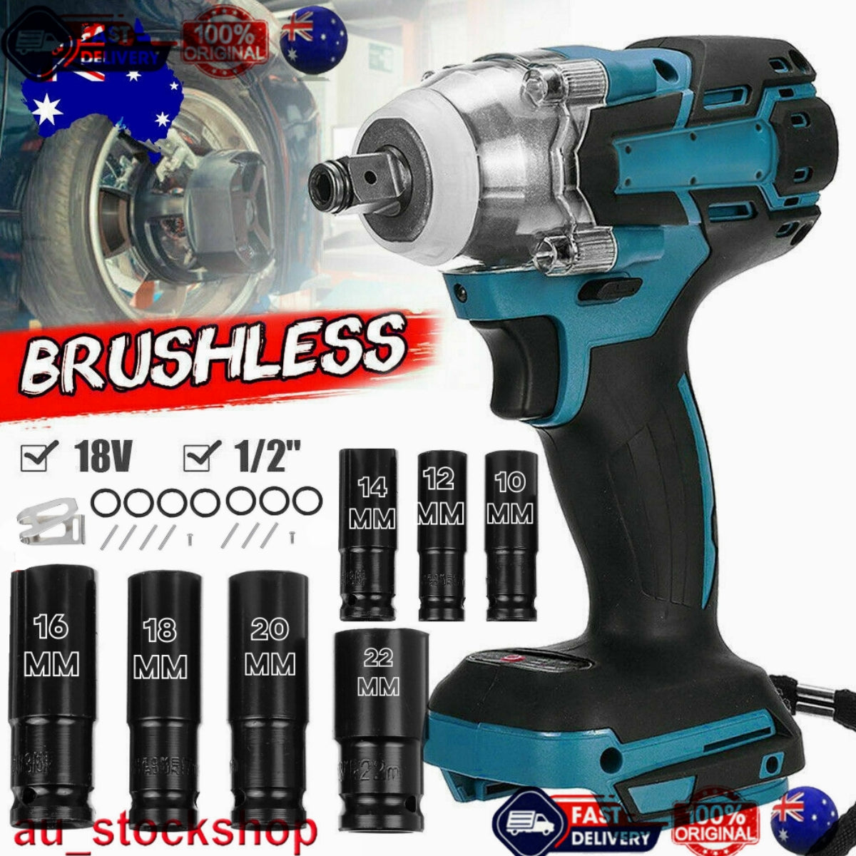 1/2" Cordless Impact Wrench Driver Brushless Rattle Gun For Makita 18V Battery V201-LI0720BU8AU