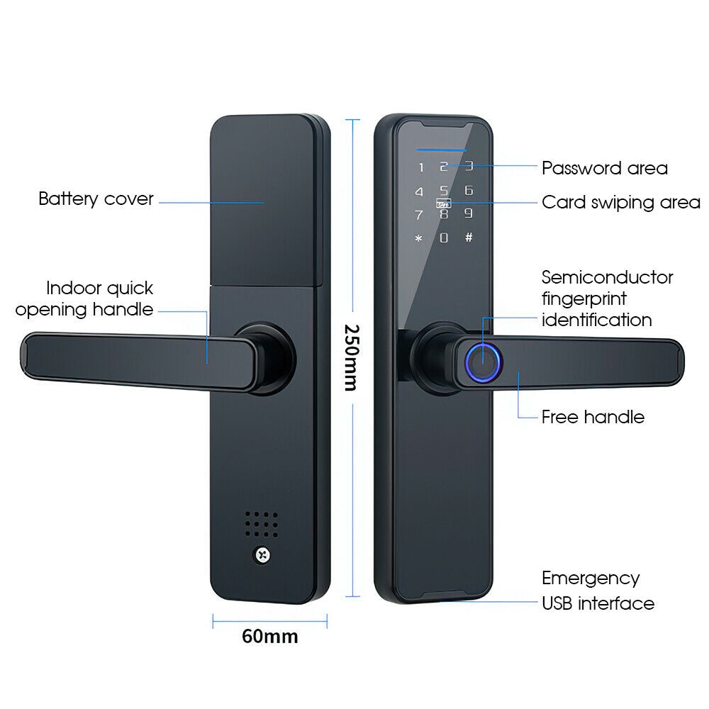 Tuya Home WIFI Smart Door Lock Biometric Fingerprint Smart Card Password Key USB V201-LOCK291BL8AU