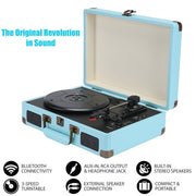 Blue Retro Briefcase Vinyl Record Player Suitcase 3 Speed Turntable Stereo Christmas V201-LPU0001BU8AU