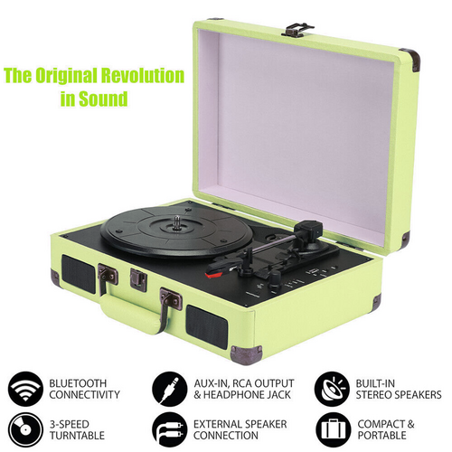 Record Player Vinyl Turntable Bluetooth Speakers Retro Briefcase USB (Turquoise) V201-LPU0001GR8AU