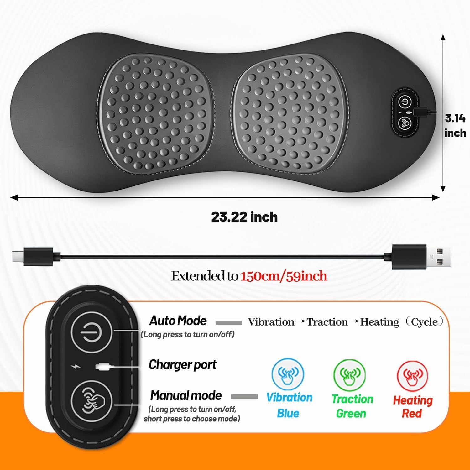 Electric Back Massager Triple Fusion Back Massager Traction Lifting & Heat AU V201-MAS0433GY8AU
