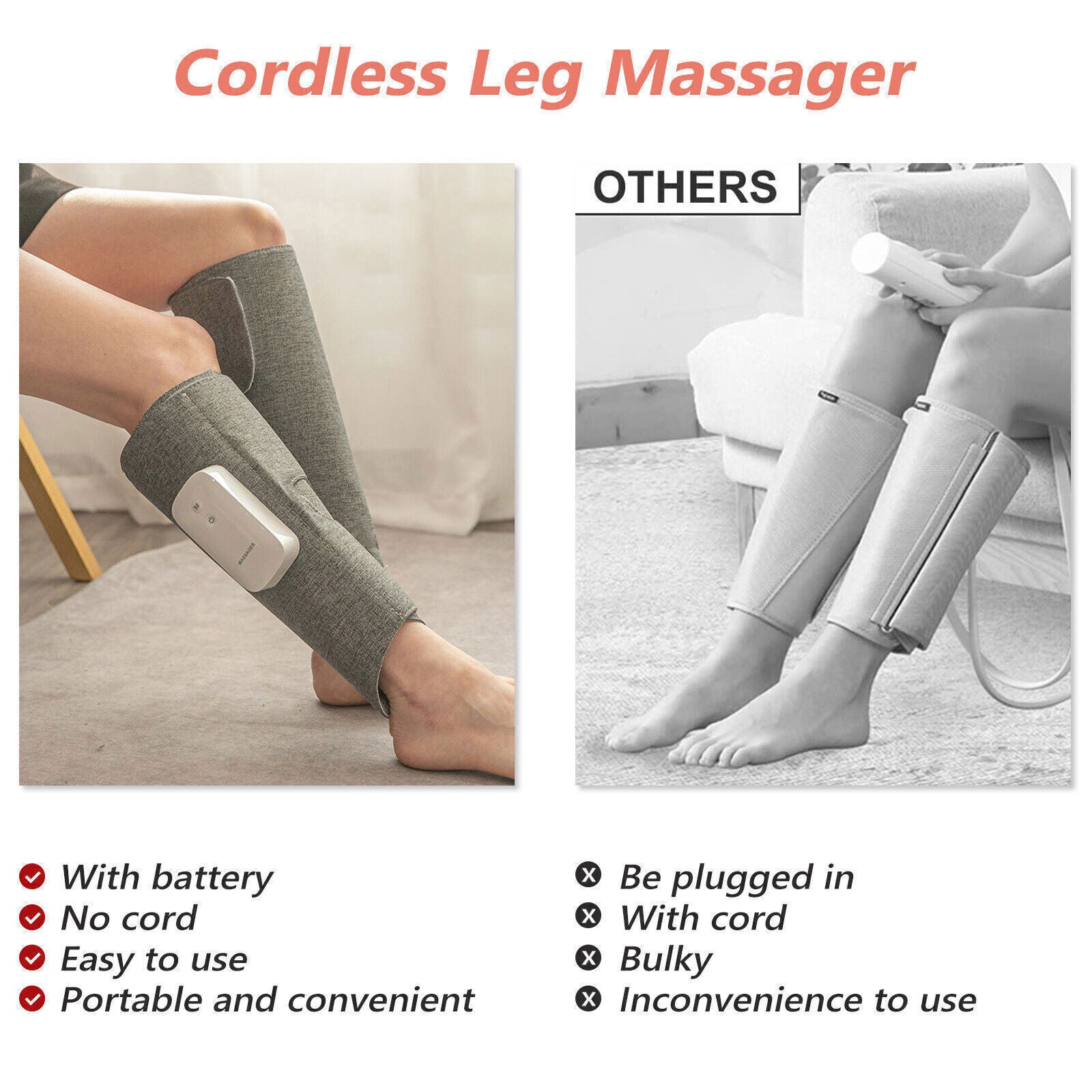 Leg Massager Heated Air Compression Foot Massage Calf Circulation Muscles Relax V201-MAS0710WH8AU