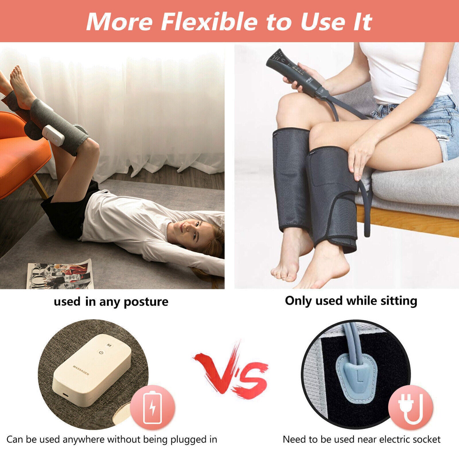Leg Massager Heated Air Compression Foot Massage Calf Circulation Muscles Relax V201-MAS0710WH8AU