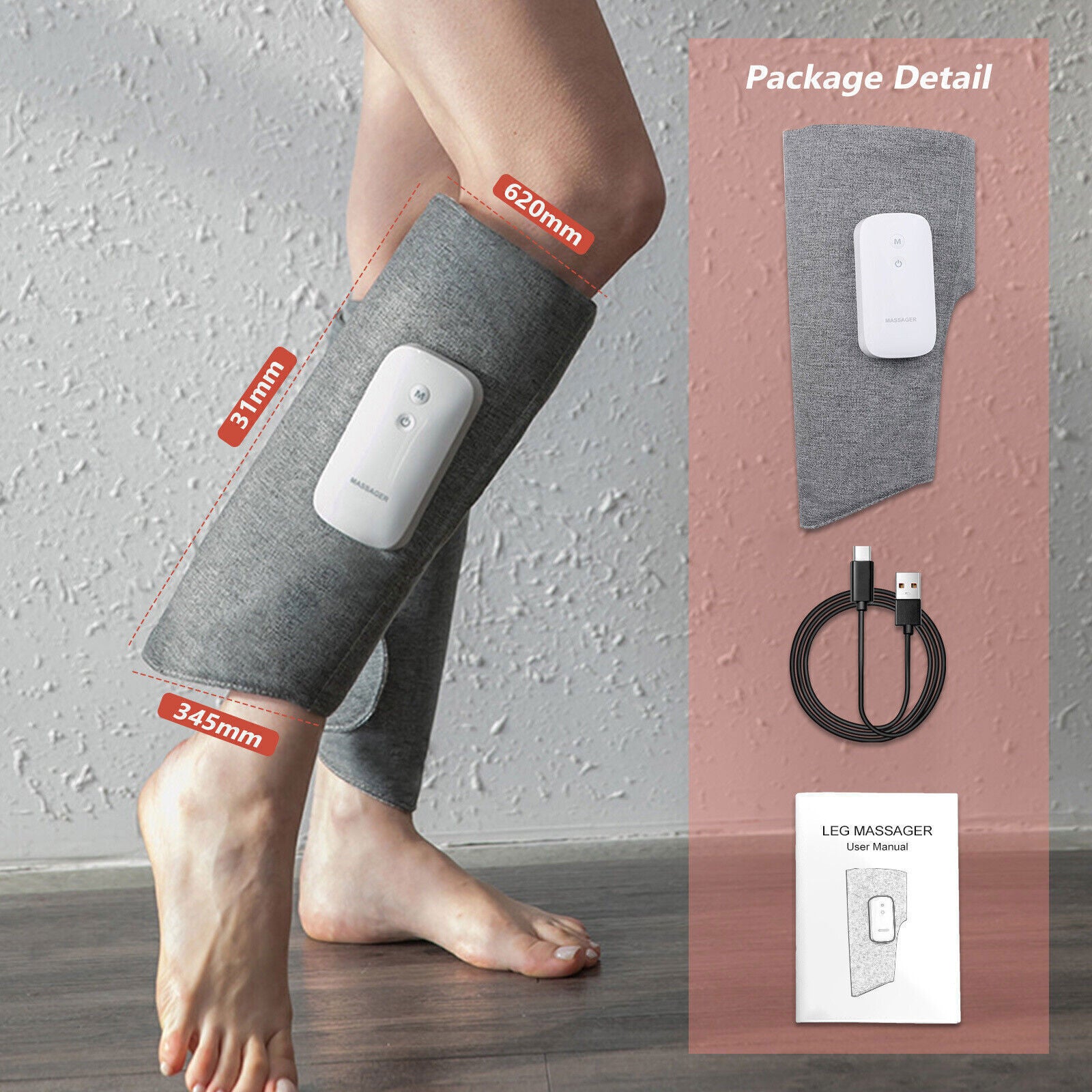 Leg Massager Heated Air Compression Foot Massage Calf Circulation Muscles Relax V201-MAS0710WH8AU