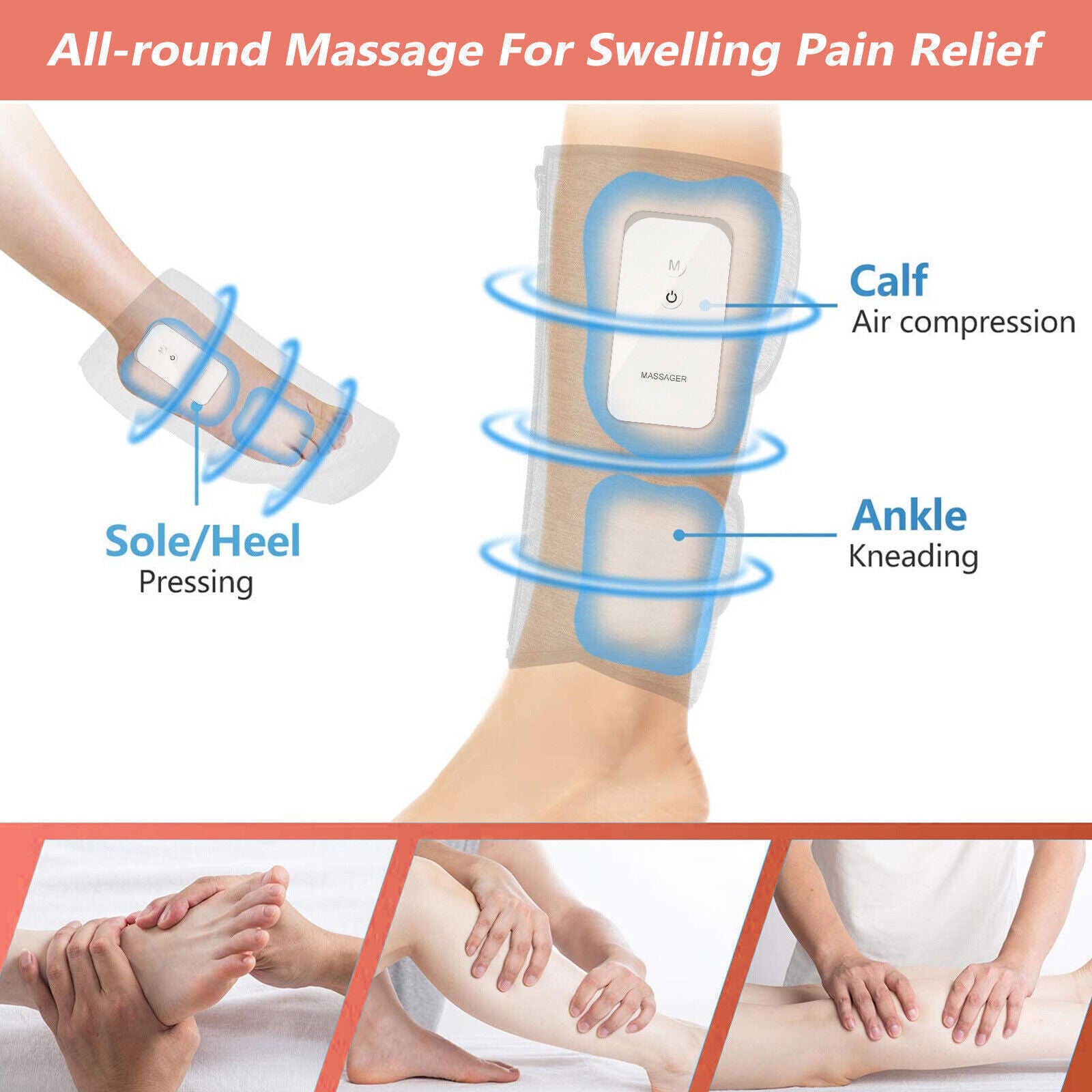 Leg Massager Heated Air Compression Foot Massage Calf Circulation Muscles Relax V201-MAS0710WH8AU