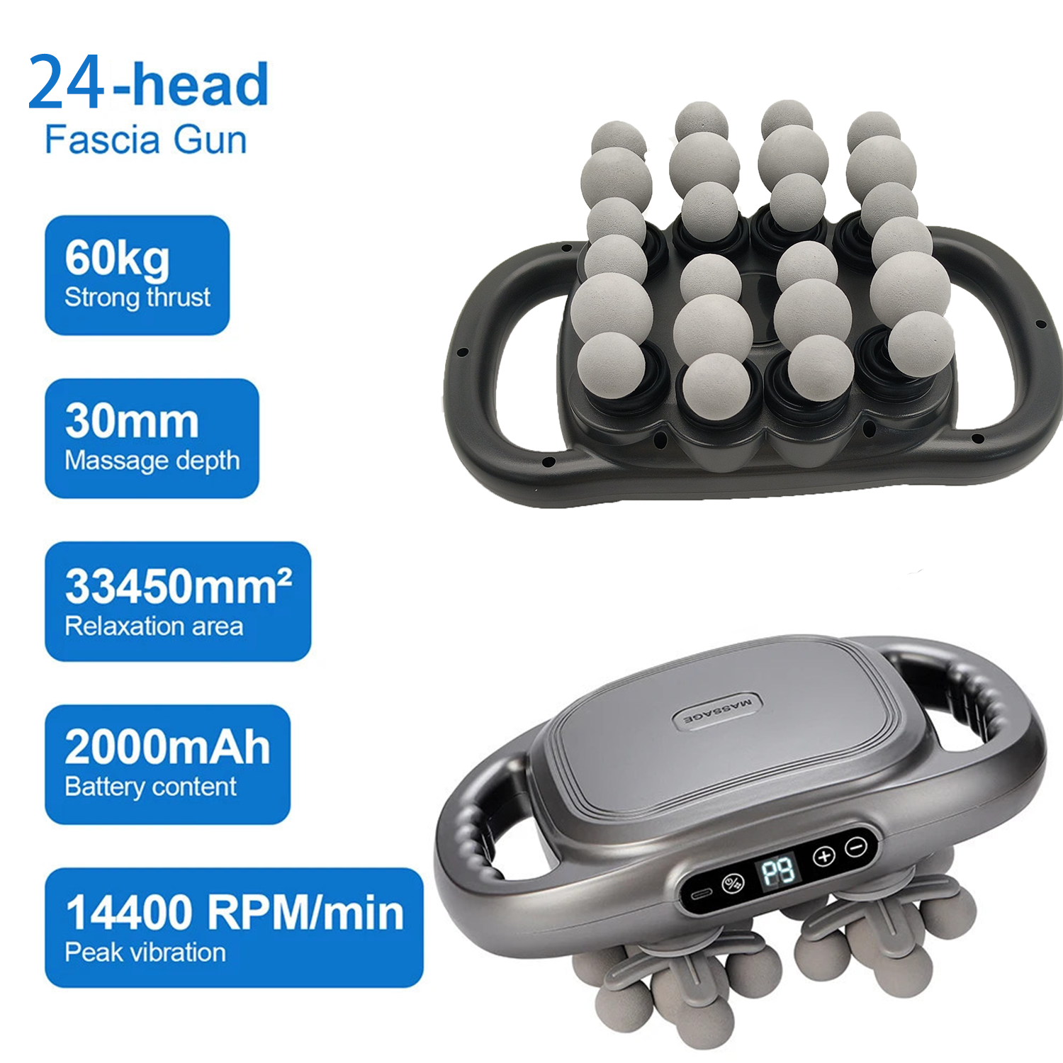 24 Heads Fascia Massage Gun Muscle Relax for Legs,Back,Waist,Hips Massage AU V201-MAS0924BL8AU