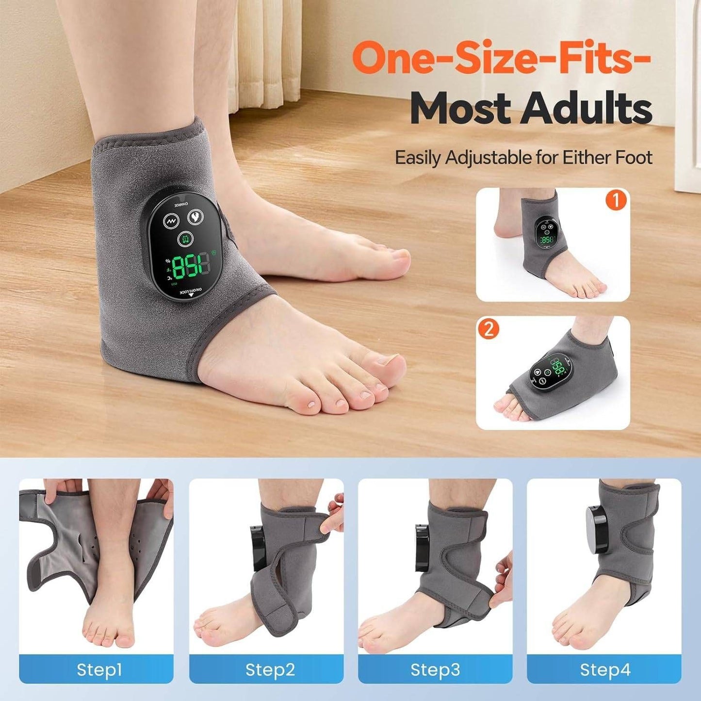 GRAY Cordless Ankle Heating Pad, Foot and Ankle Massager with Heat Foot Renew Triple V201-MAS3063GR8AU