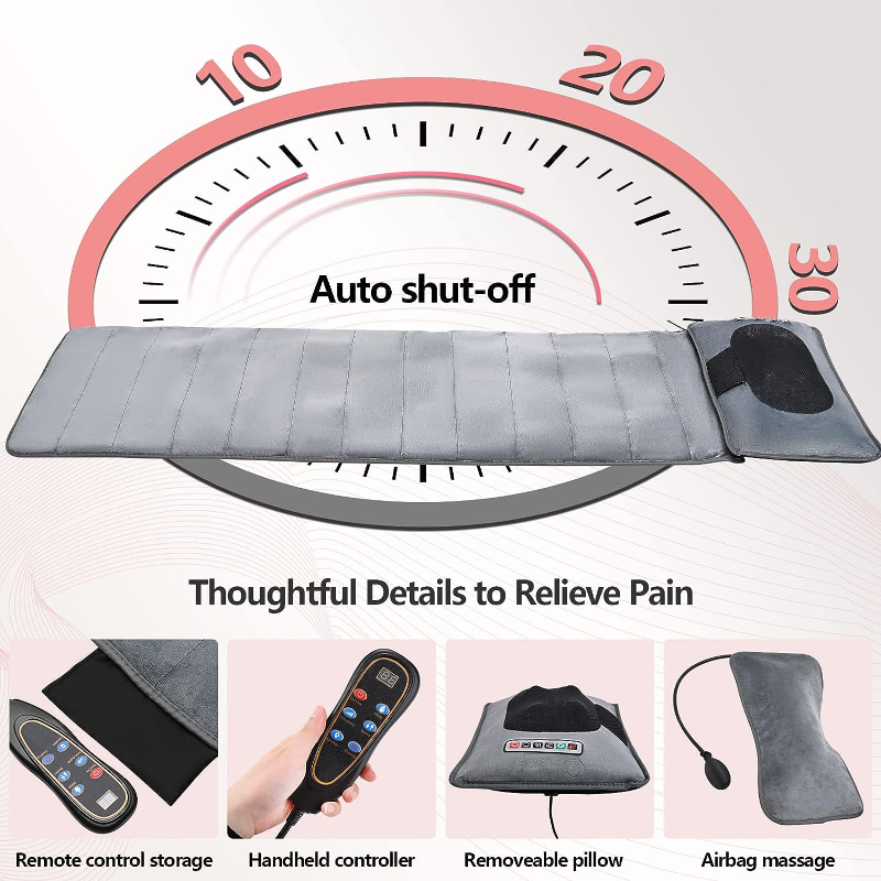 10 Vibrating Motors Massage Mat Full Body Heated Mattress Pillow Pain Relief AU V201-MAS6010GY8AU