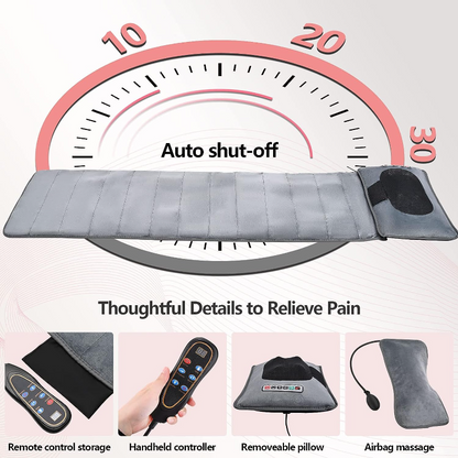 10 Vibrating Motors Massage Mat Full Body Heated Mattress Pillow Pain Relief AU V201-MAS6010GY8AU